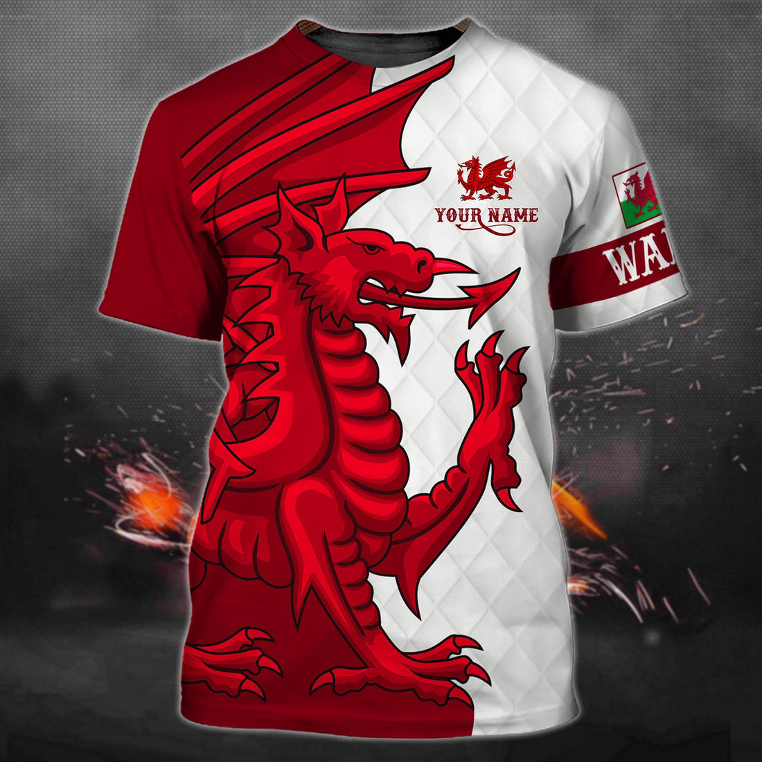 FUNSTUFFPRINT Wales - Cymru - Personalized Name 3D T-shirt