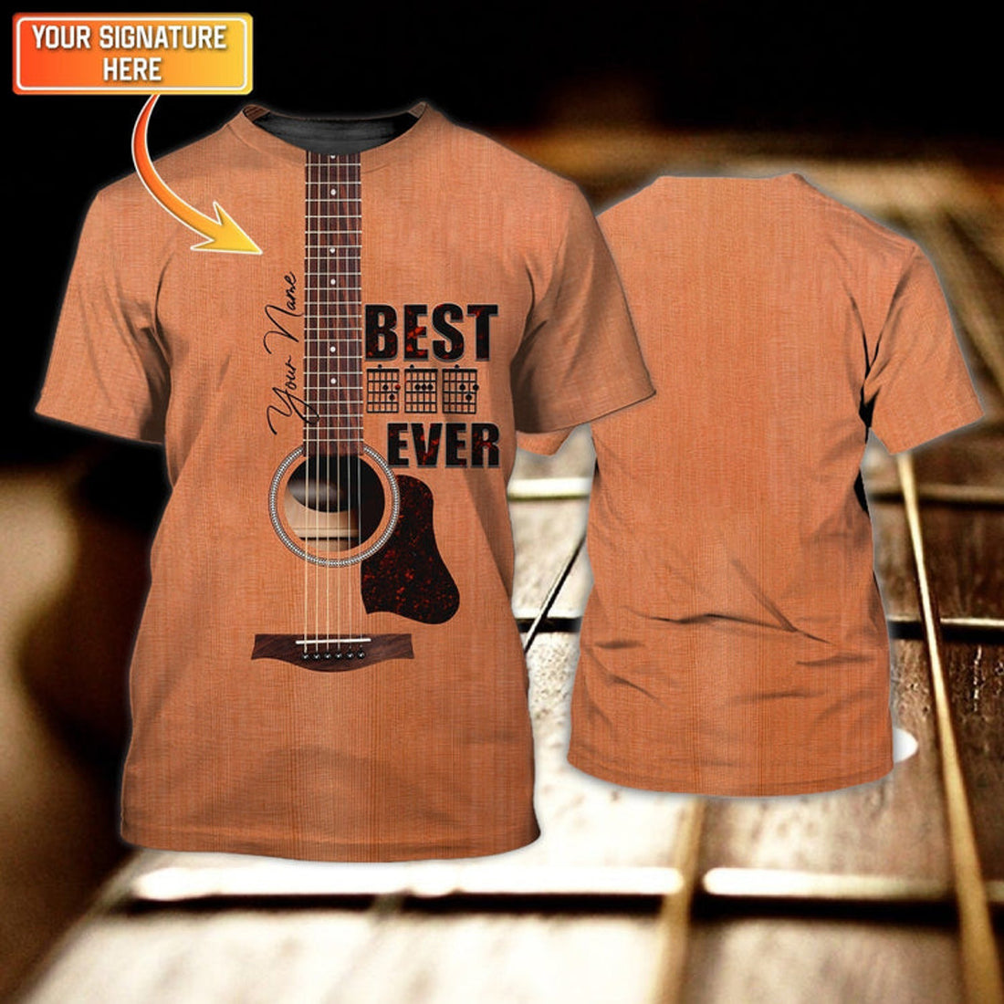 FUNSTUFFPRINT Personalized Guitar Dad 3D All Over PrinT-Shirt, Sublimation Shirt For Dad Love Guitar 3D T-shirt