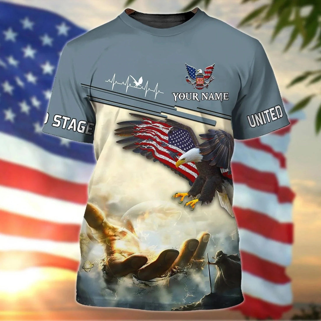 Custom Jesus Eagle 3D Full PrinT-Shirt 4Th Of July American Independence Day 3D Shirts With Name