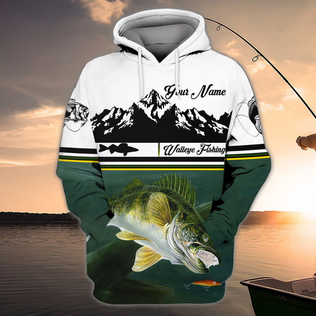 FUNSTUFFPRINT Walleye Fishing - Personalized Name 3D Hoodie and Zip Hoodie