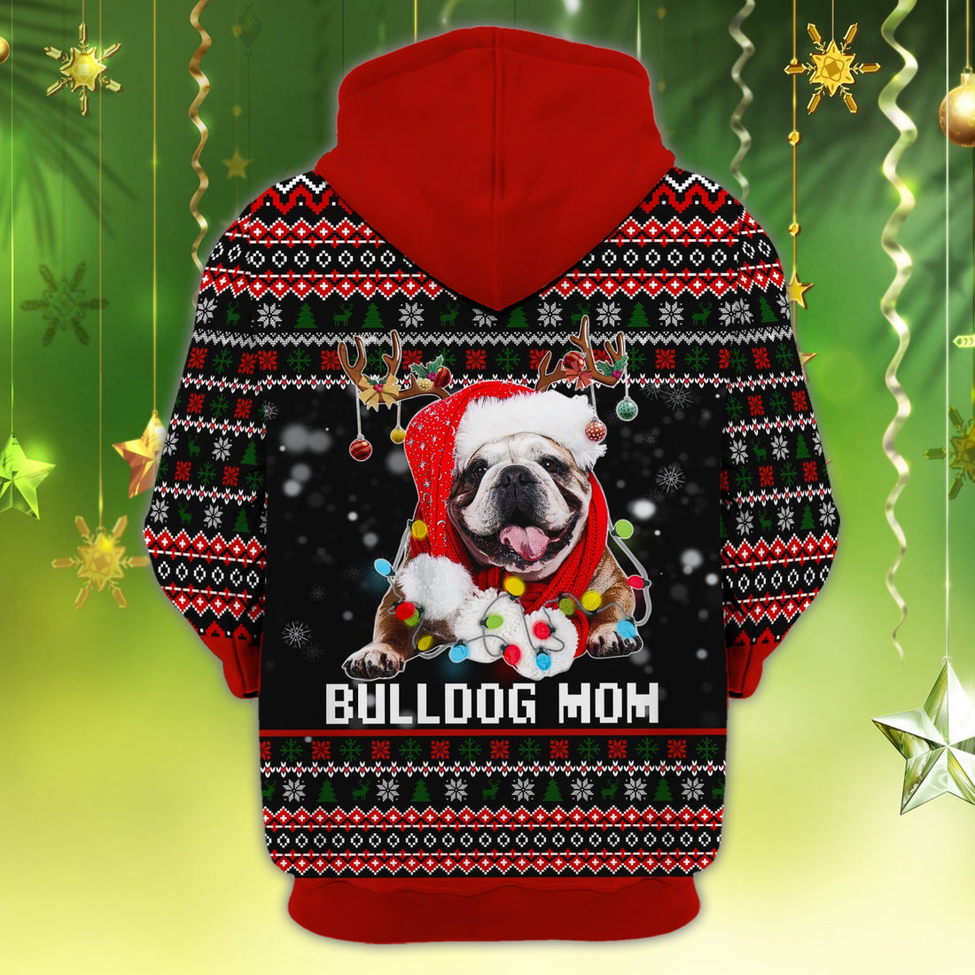 FUNSTUFFPRINT Xmas English Bulldog - Personalized Name 3D Hoodie and Zip Hoodie
