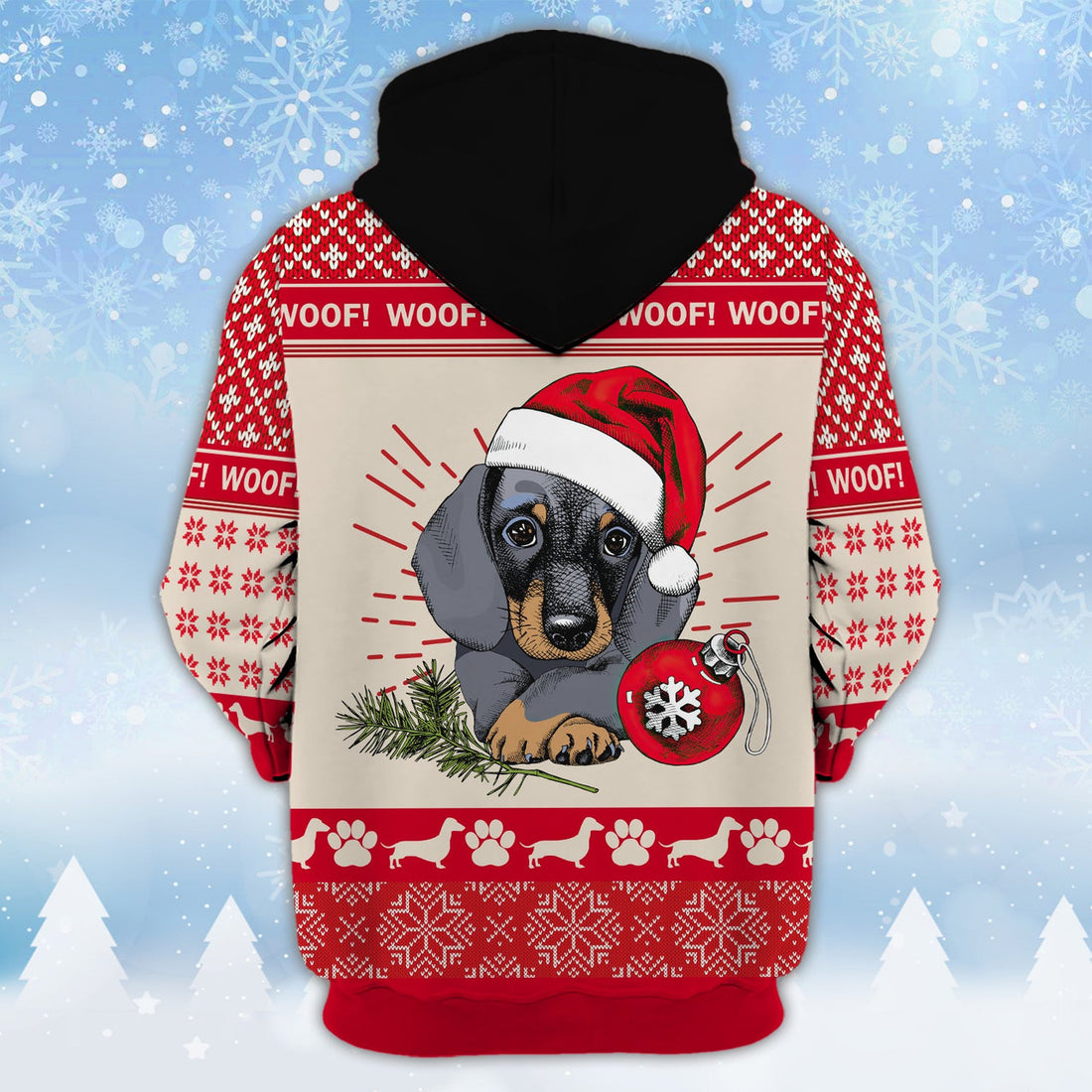 FUNSTUFFPRINT Xmas Dachshund - Personalized Name 3D Hoodie and Zip Hoodie