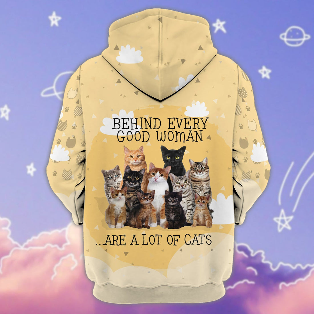 FUNSTUFFPRINT Behind Every Good Woman Are A Lot Of Cats 2- Personalized Name 3D Hoodie and Zip Hoodie