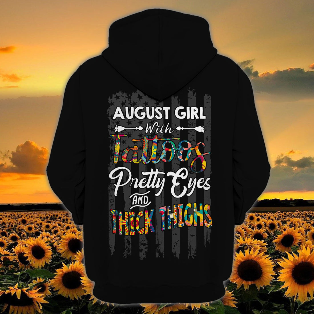 FUNSTUFFPRINT August Girls with Tattoos Pretty Eyes and Thick Thighs - Personalized Name 3D Hoodie and Zip Hoodie