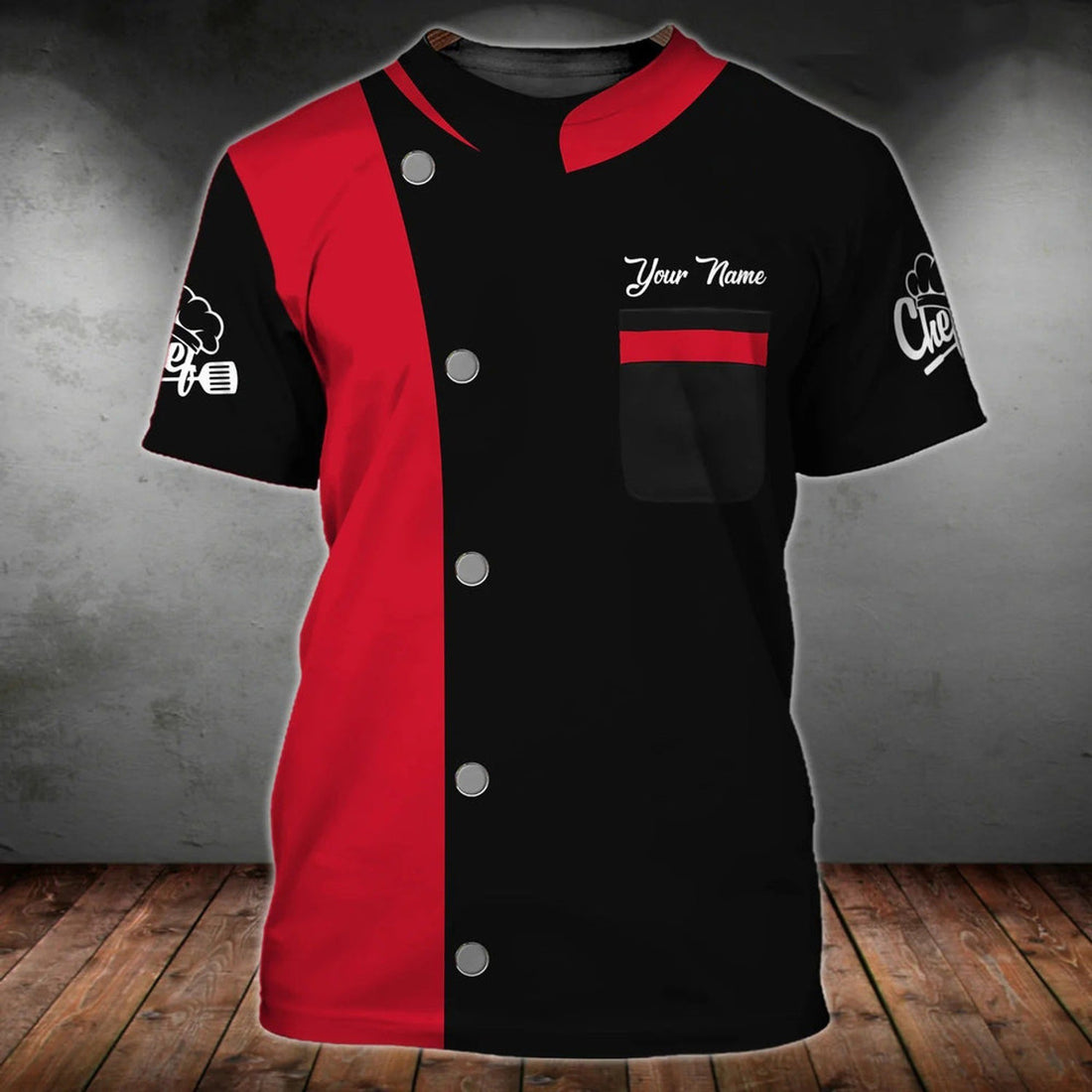 FUNSTUFFPRINT Custom Name Black And Red T-Shirt For Master Chef, Best Gift For A Chef, Chef Shirt For Men Women 3D T-shirt