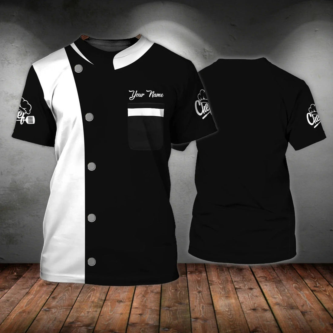 FUNSTUFFPRINT Personalized Black And White T-Shirt For Master Chef, Best Gift For A Chef 3D T-shirt
