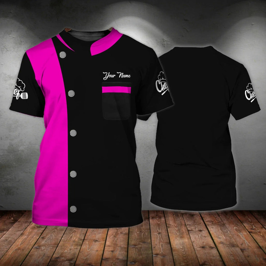 FUNSTUFFPRINT Custom Name Black And Pink T-Shirt For Master Chef, Best Gift For A Chef, Women Chef Shirts 3D T-shirt