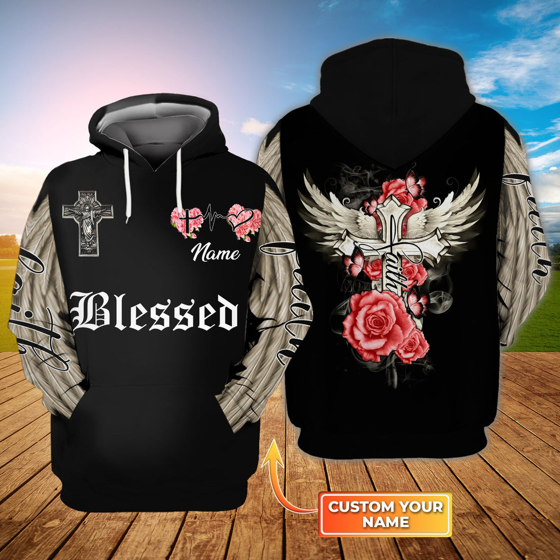FUNSTUFFPRINT Blessed - Personalized Name 3D Hoodie and Zip Hoodie