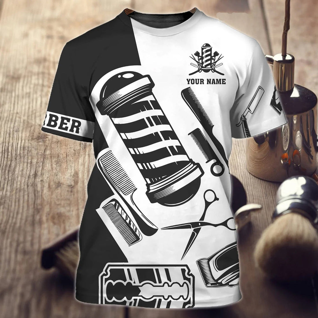 FUNSTUFFPRINT Personalized 3D All Over Print Barber Shirt Men, Barber Shop T-Shirt Uniform, barber Clothing 3D T-shirt