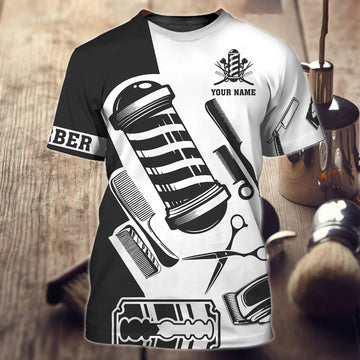 FUNSTUFFPRINT Personalized 3D All Over Print Barber Shirt Men, Barber Shop T-Shirt Uniform, barber Clothing 3D T-shirt