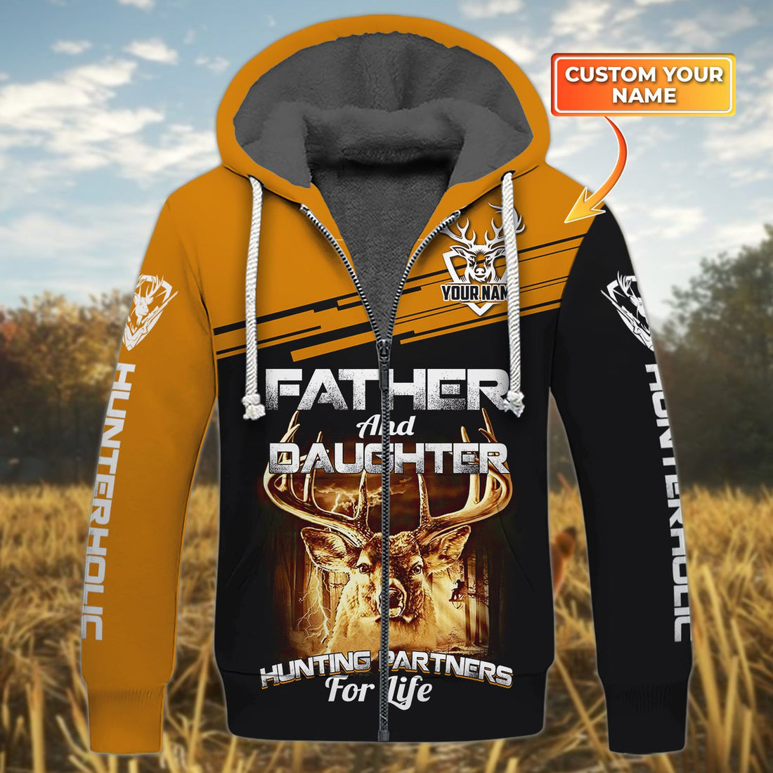 FUNSTUFFPRINT Father And Daughter Hunting Partners For Life Personalized Name 3D Hoodie and Zip Hoodie