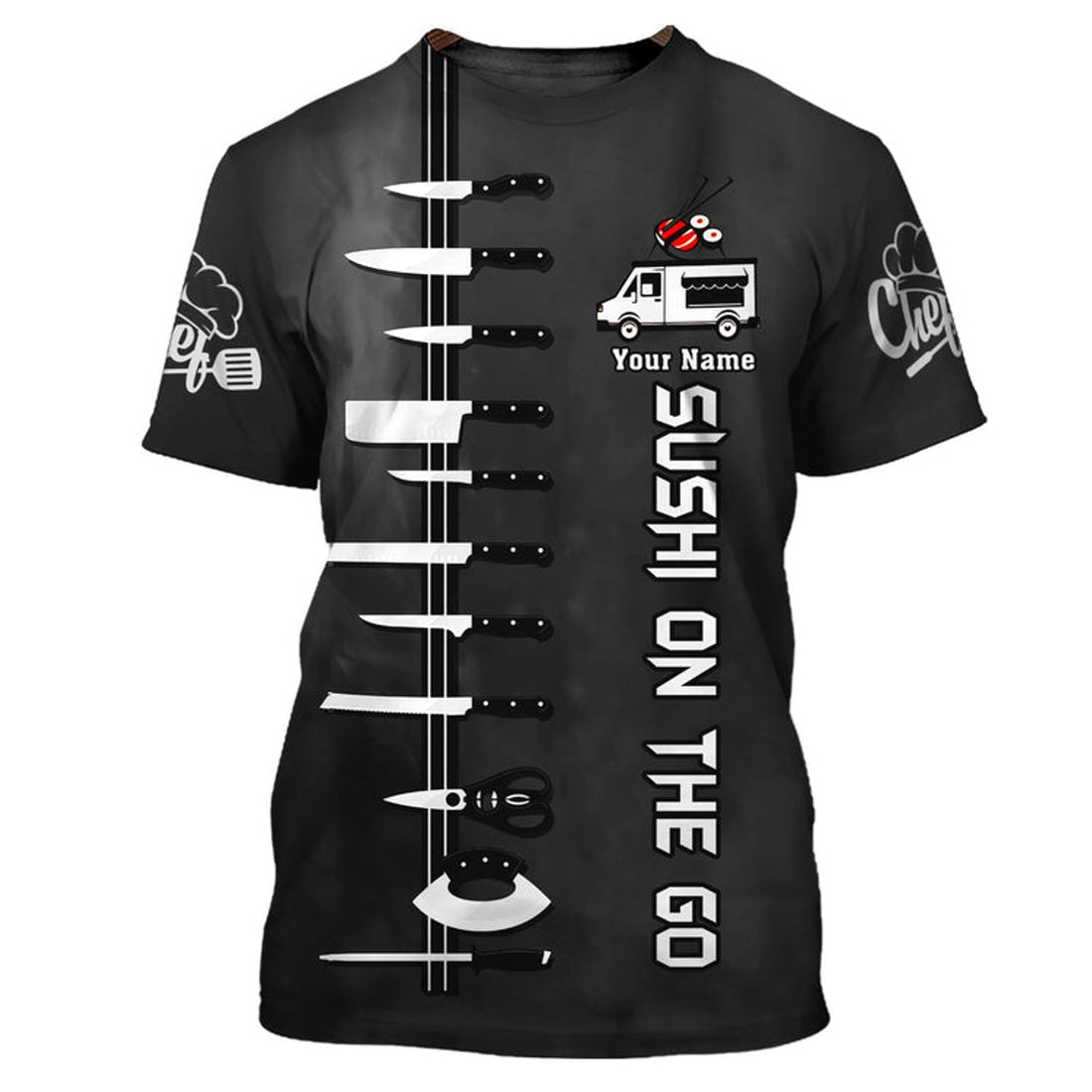FUNSTUFFPRINT Sushi Chef Personalized Name 3D T-Shirt For Master Chef, Sushi Chef Shirts 3D T-shirt