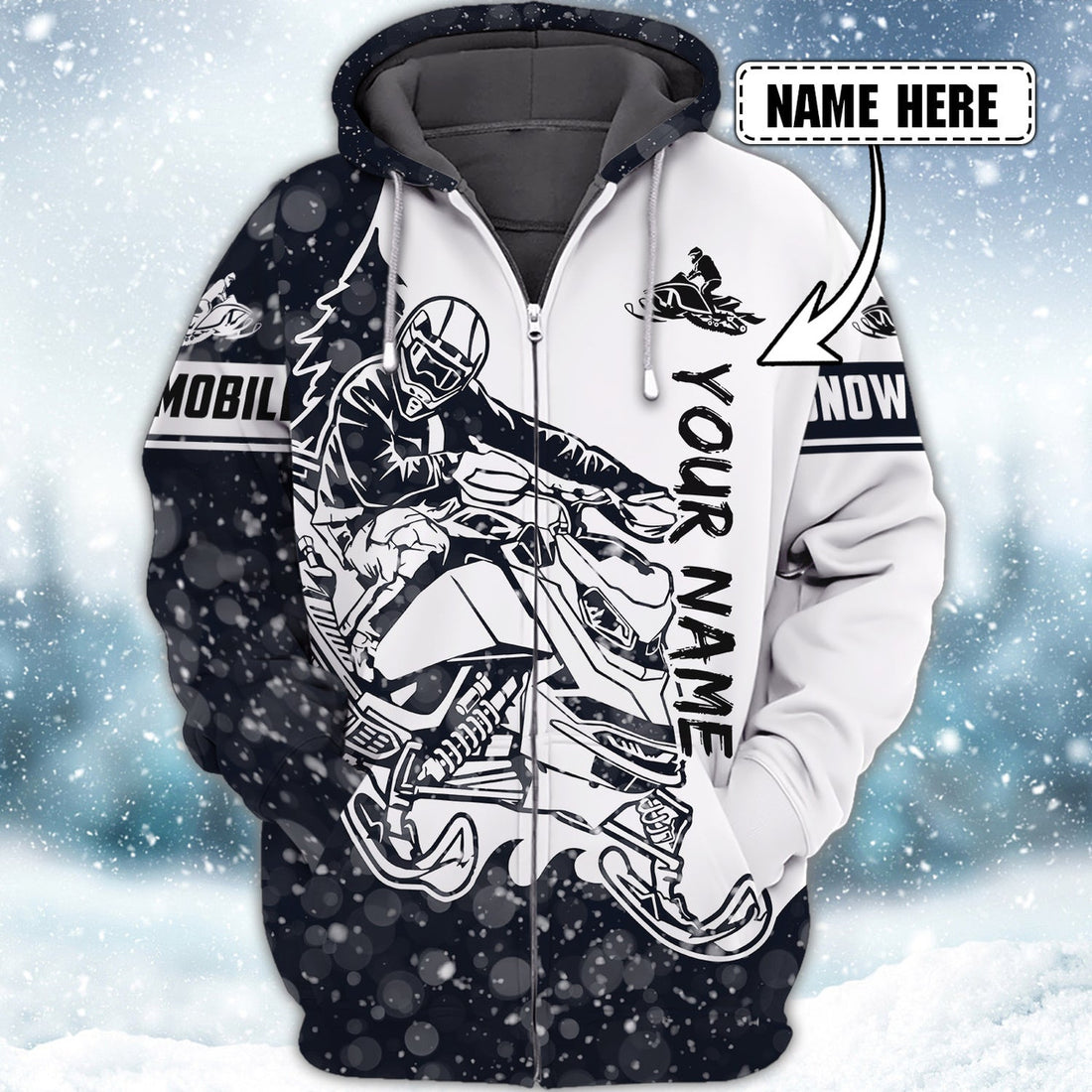 FUNSTUFFPRINT Snowmobile - Personalized Name 3D Hoodie and Zip Hoodie