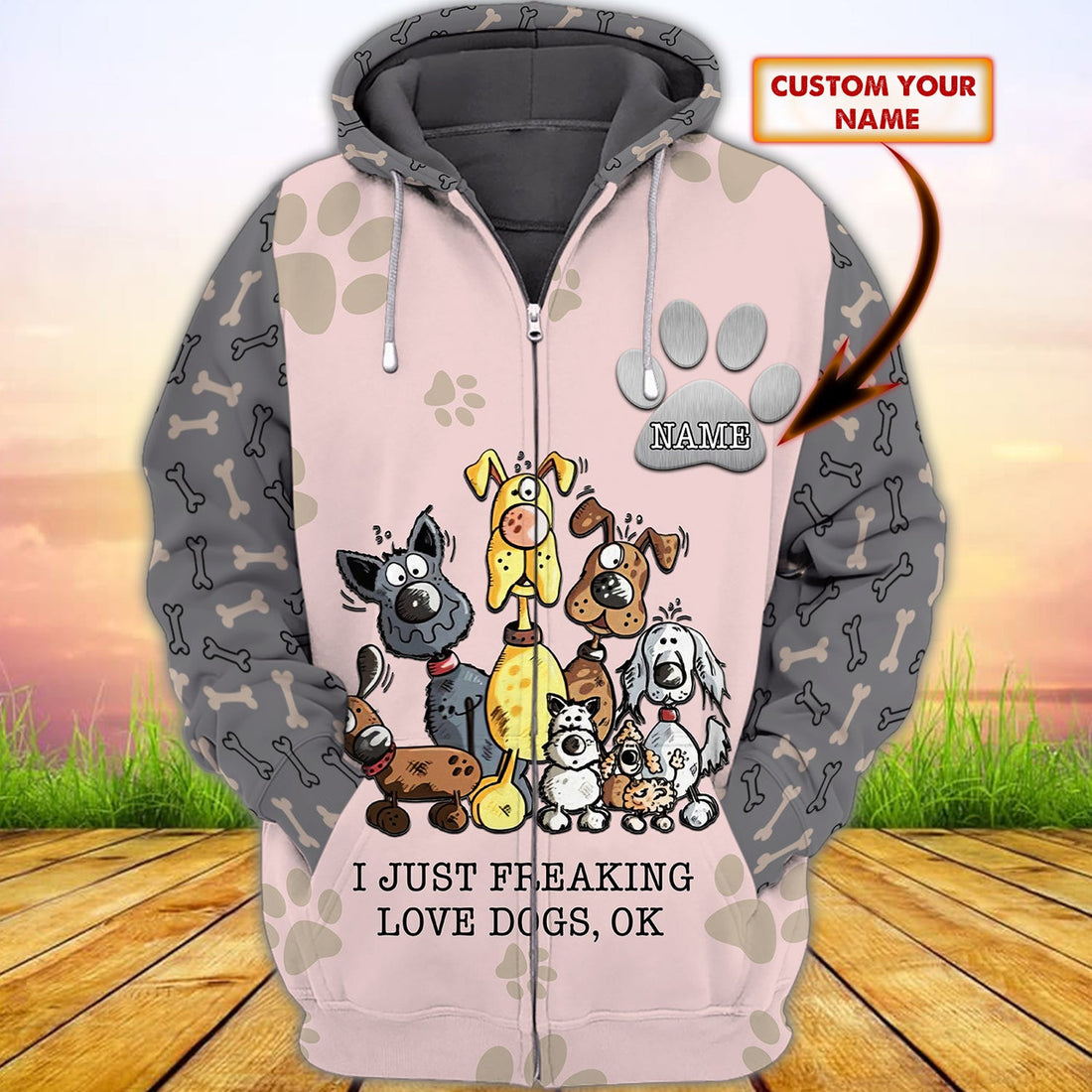 FUNSTUFFPRINT Personalized Name-I just freaking love dogs 3D Hoodie and Zip Hoodie