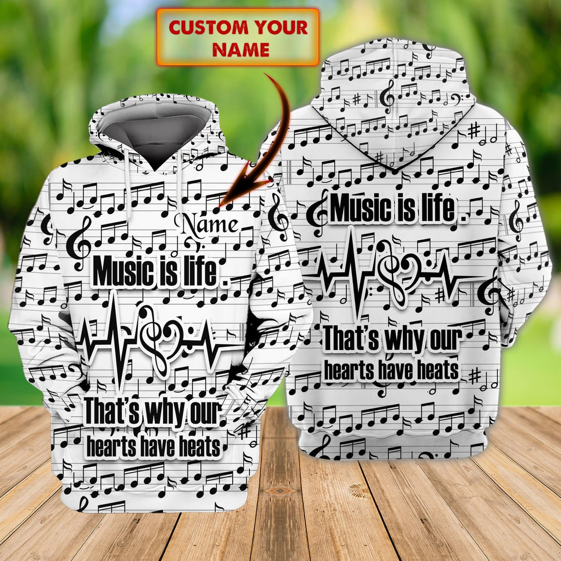 FUNSTUFFPRINT Music- Personalized Name 3D Hoodie -Loop 3D Hoodie and Zip Hoodie