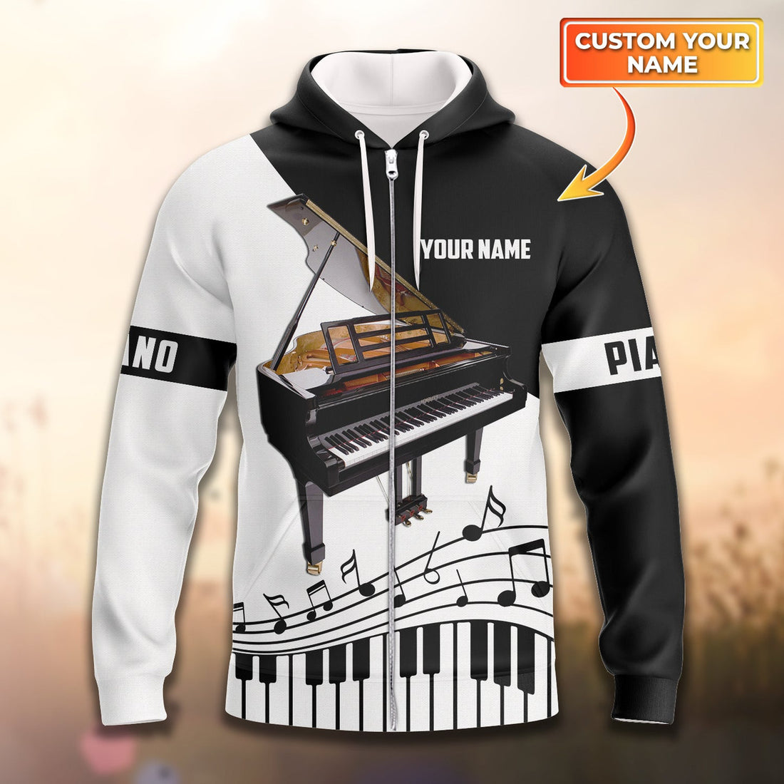 FUNSTUFFPRINT Piano 02 - Personalized Name 3D Hoodie and Zip Hoodie