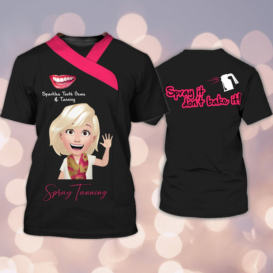FUNSTUFFPRINT Funny Spray Tanning Shirt Sparkles Tooth Gems & Tanning 3D T-Shirt Tad Dentis3D T-shirt