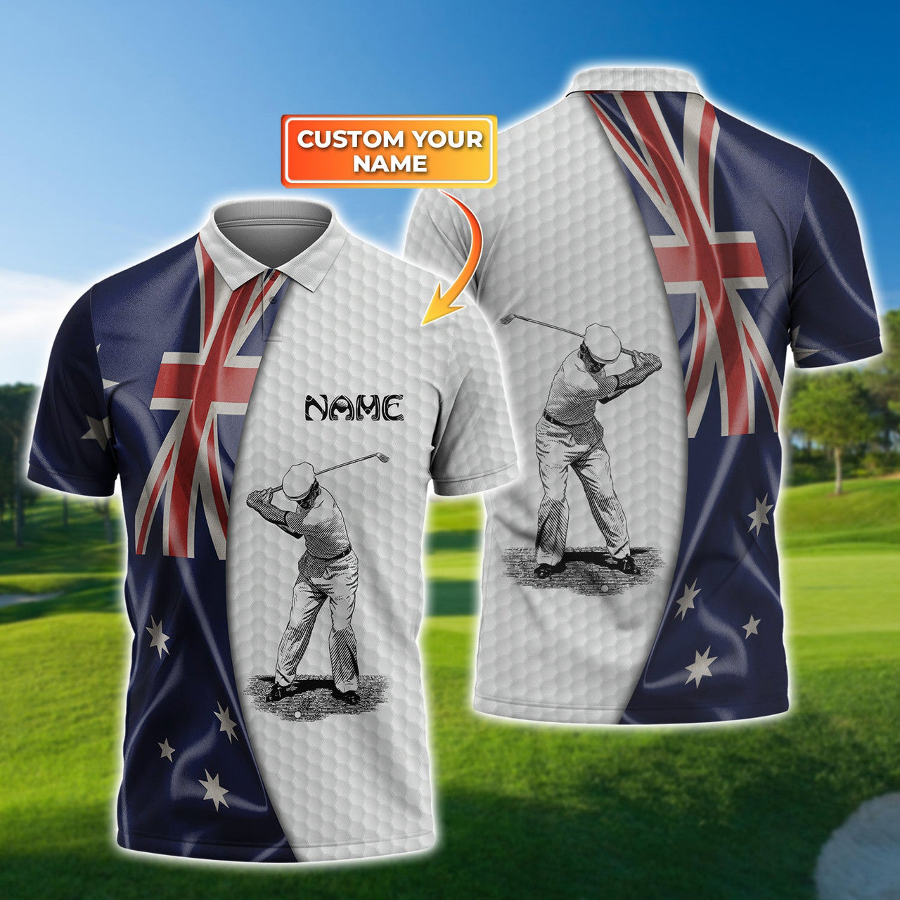 FUNSTUFFPRINT - Personalized Name Golf 3D Polo Shirt