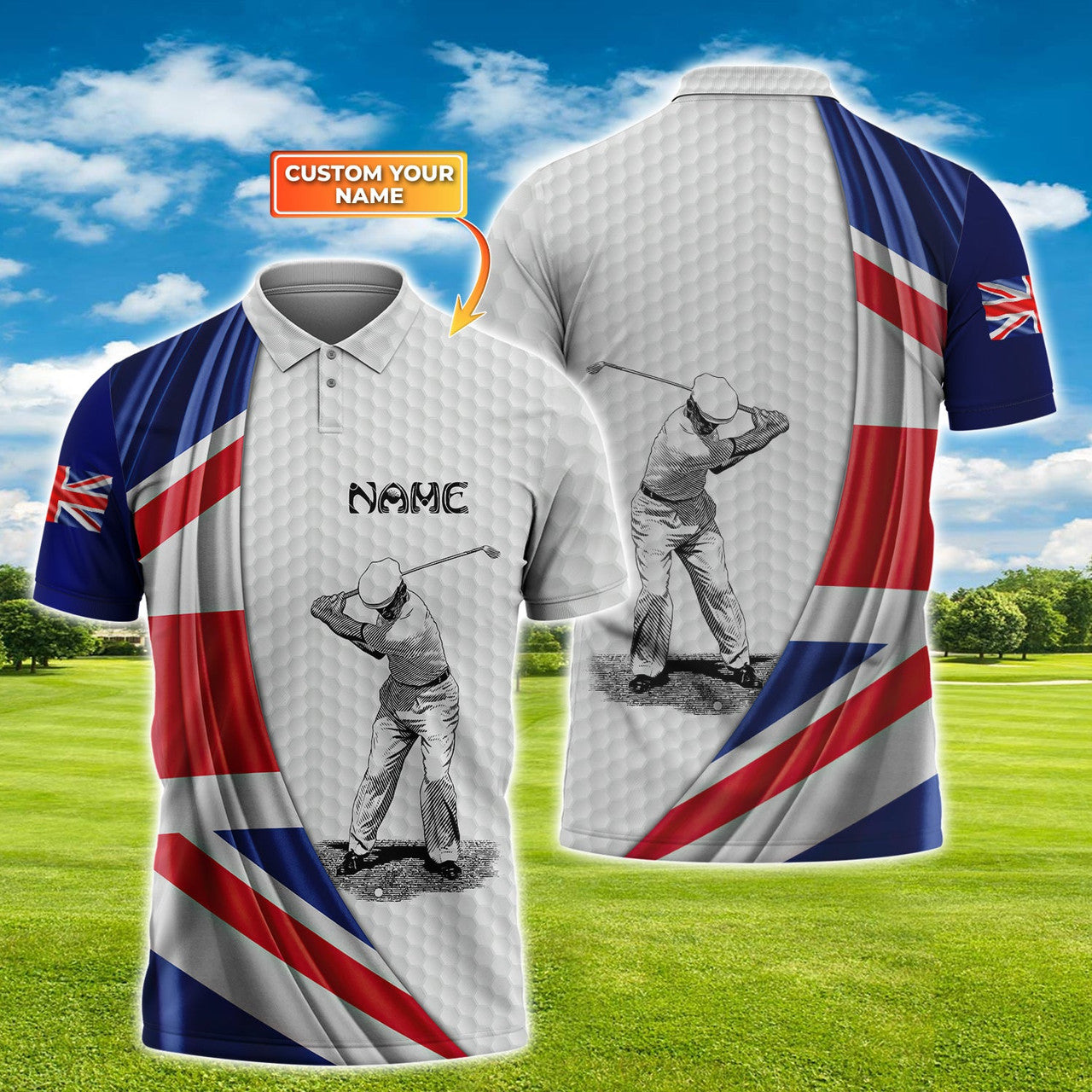 FUNSTUFFPRINT Golf 01 - Personalized Name 3D Polo Shirt