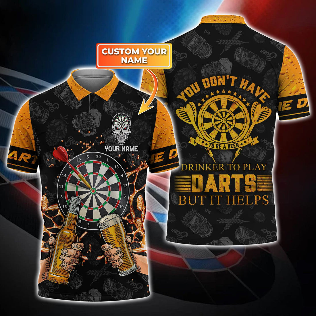 FUNSTUFFPRINT Darts And Beer - Personalized Name 3D Polo Shirt