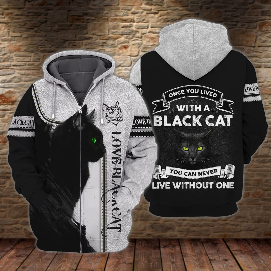 FUNSTUFFPRINT Love Black Cat,For Cat Lover 3D Hoodie and Zip Hoodie