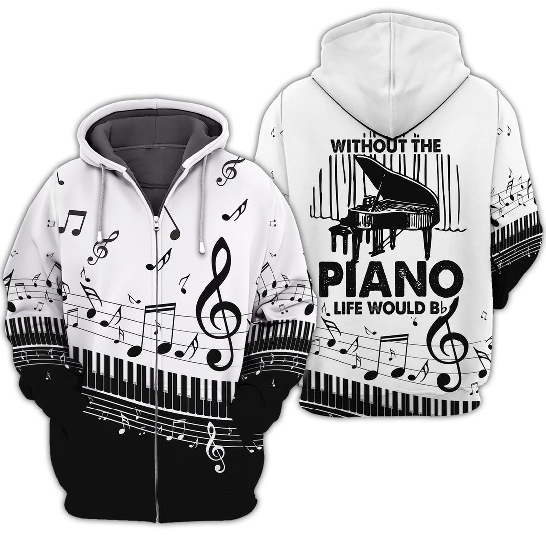 FUNSTUFFPRINT Piano 3D Full Print 3D Hoodie and Zip Hoodie