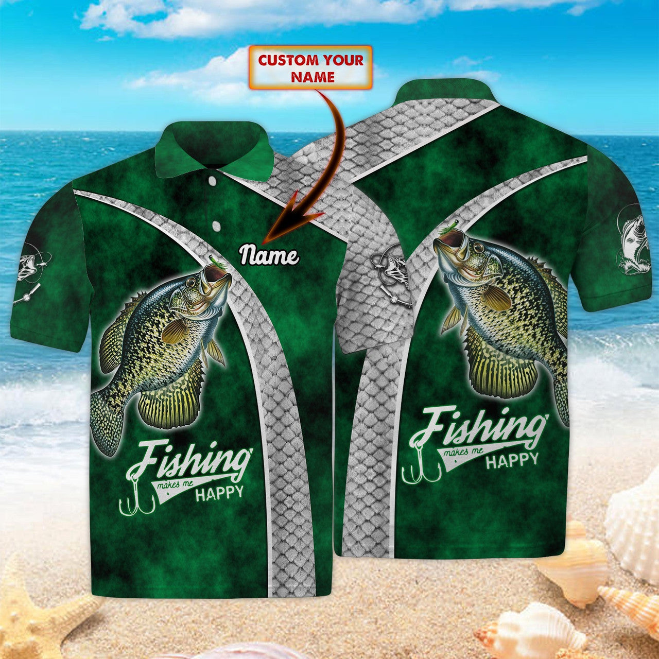 FUNSTUFFPRINT Crappie Fishing - Personalized Name 3D Polo Shirt