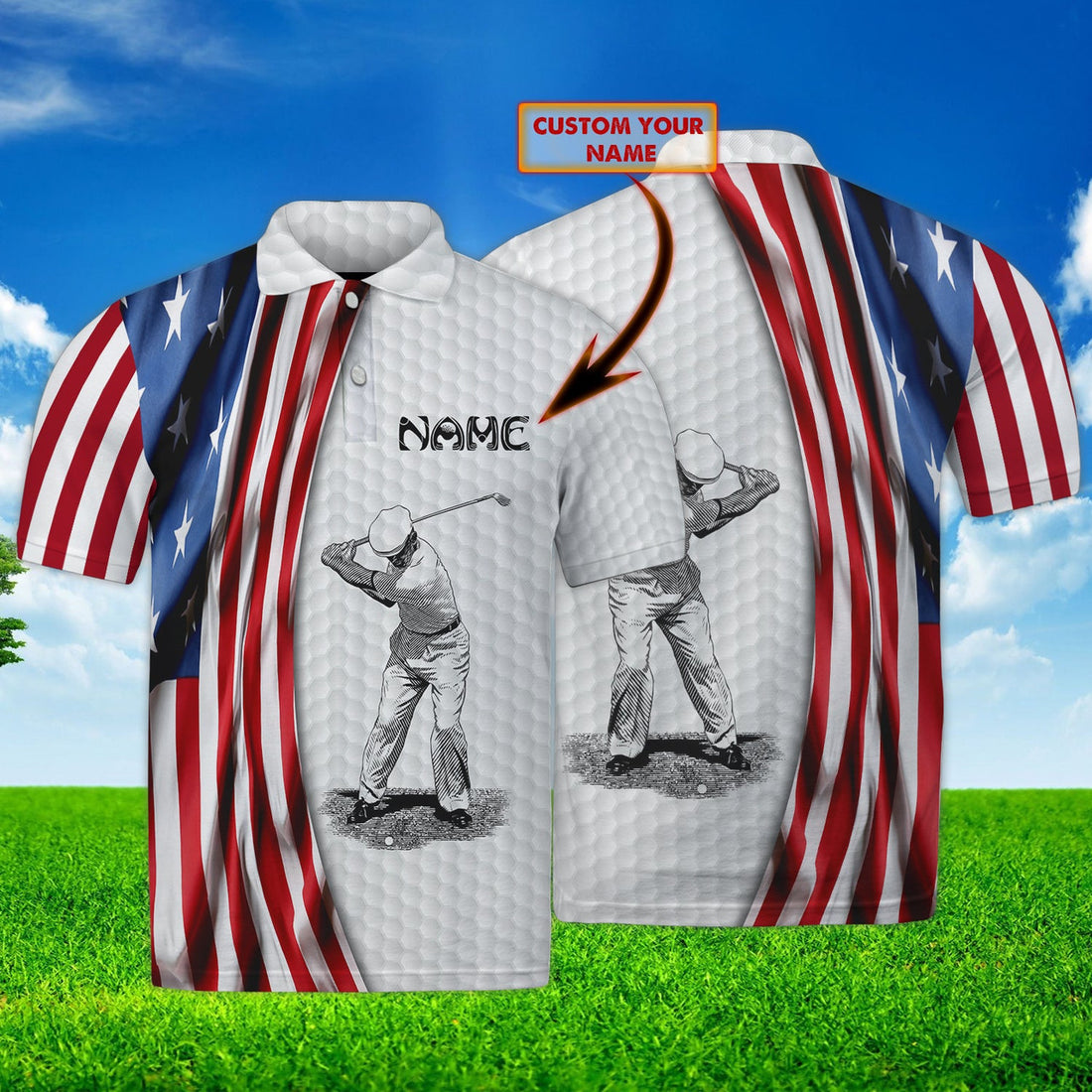 FUNSTUFFPRINT Golf - Personalized Name 3D Polo Shirt