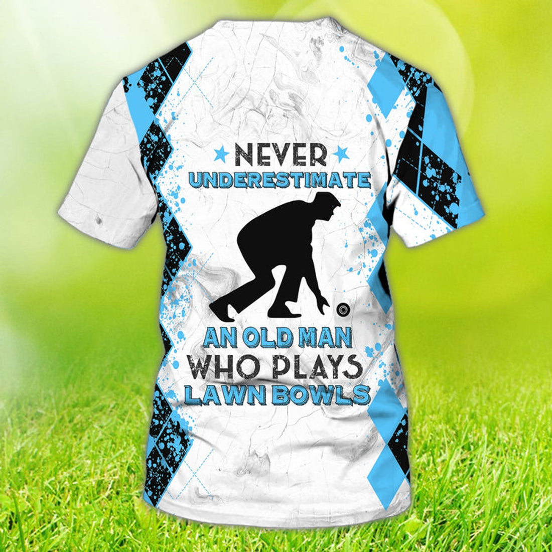 FUNSTUFFPRINT Custom Old Man Plays Lawn Bowls Light Blue 3D T-Shirt Lawnbowl Team Player Uniform 3D T-shirt