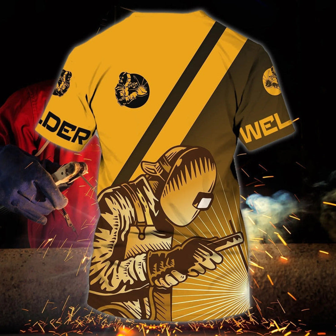 FUNSTUFFPRINT Custom Yellow Welder Shirt, 3D All Over Print Man Welder T-Shirt, Welder Christmas Gifts 3D T-shirt