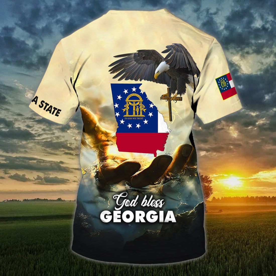 FUNSTUFFPRINT Custom Name God Bless Georgia T-Shirt Georgia T-Shirt Gift For Christian 3D T-shirt