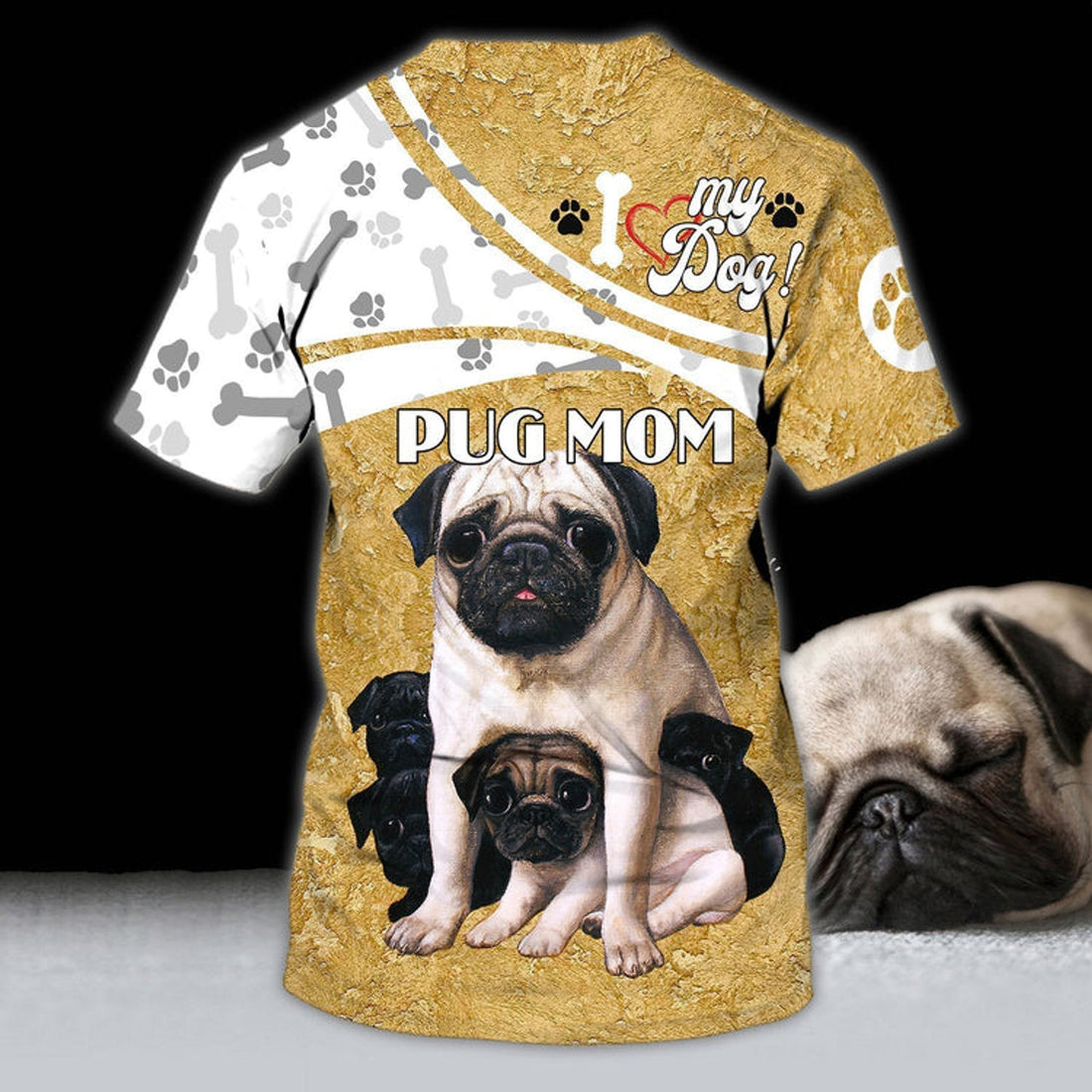 FUNSTUFFPRINT Custom Pug Mom 3D T-Shirt For Men Women, Dog Mom Shirts 3D T-shirt