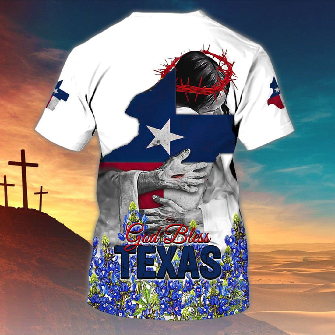 FUNSTUFFPRINT Customized God Bless Texas Bluebonnet T-Shirt Texas Shirt Gift For Christian 3D T-shirt