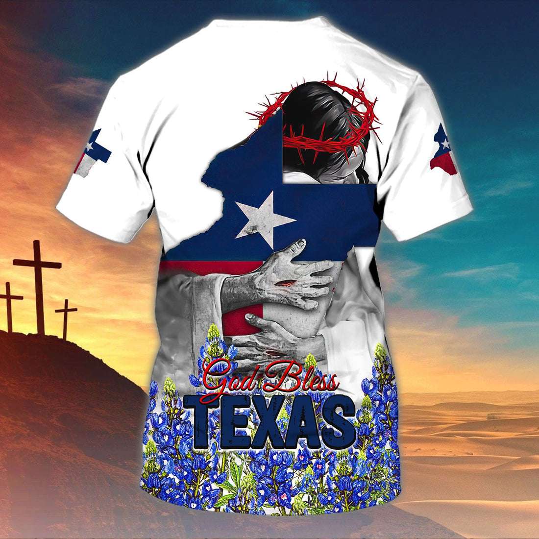 FUNSTUFFPRINT God Bless Texas Bluebonnet - Personalized Name 3D T-Shirt