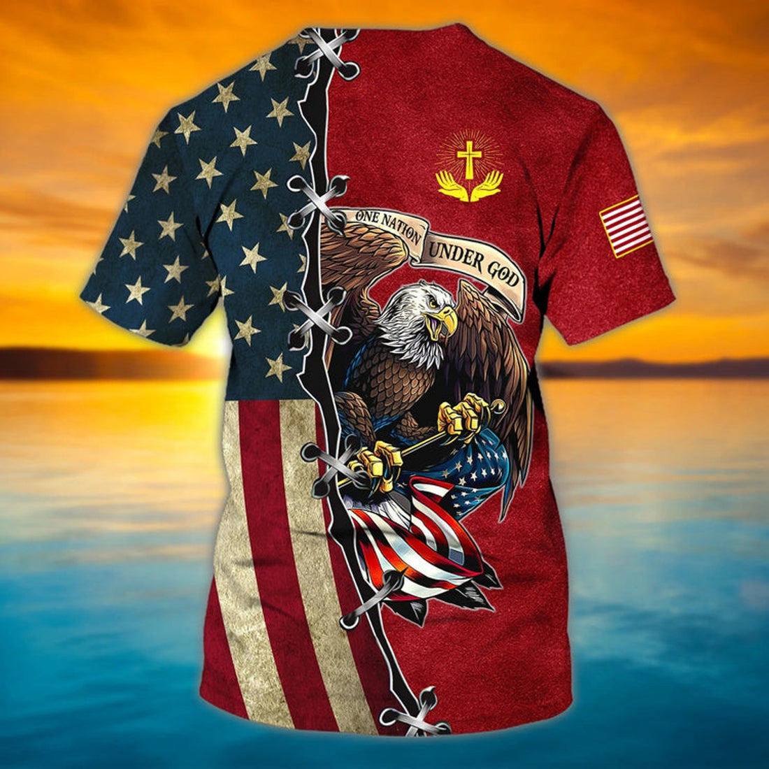 FUNSTUFFPRINT Personalized Jesus Eagle 3D Full PrinT-Shirt 4Th Of July American Independence Day 3D Shirts With Name 3D T-shirt