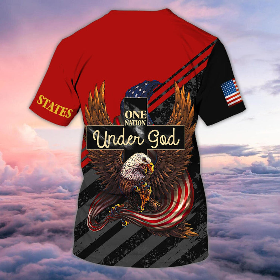 FUNSTUFFPRINT Personalized 4Th Of July 3D Full PrinT-Shirt, Patriotic American Eagle Tee 3D Shirts, One Nation Under God Shirts 3D T-shirt