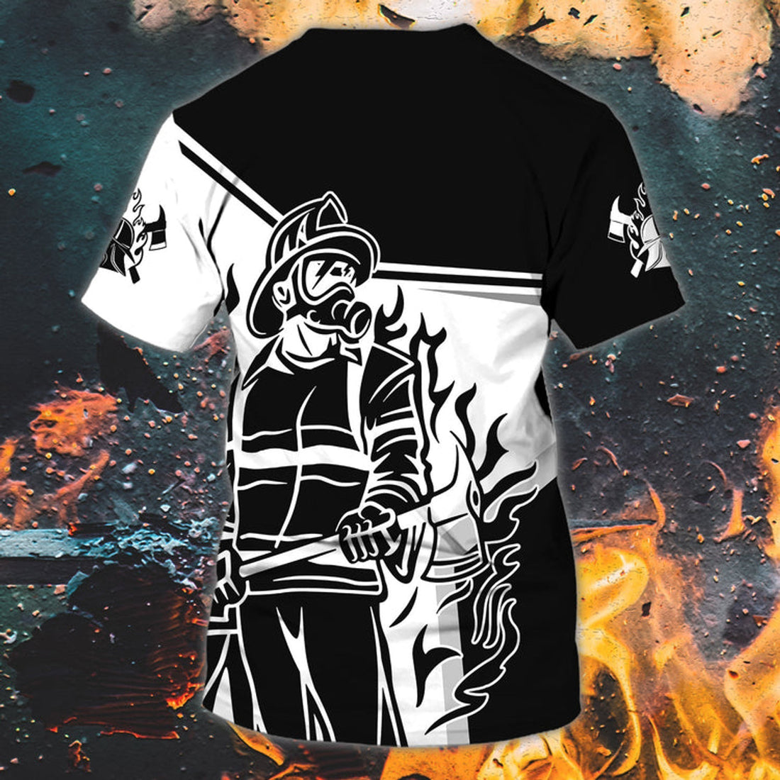 FUNSTUFFPRINT Custom Name Black Sublimation Fire Men Shirt, Firefighter Job T-Shirt, Firefighter Husband Gifts 3D T-shirt