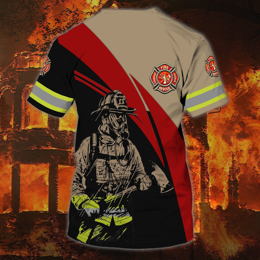 FUNSTUFFPRINT Customized Name 3D Fire Man Shirt, Firefighter Job T-Shirt, Gift For Firefighter Friend, Dad Firefighter Gifts 3D T-shirt
