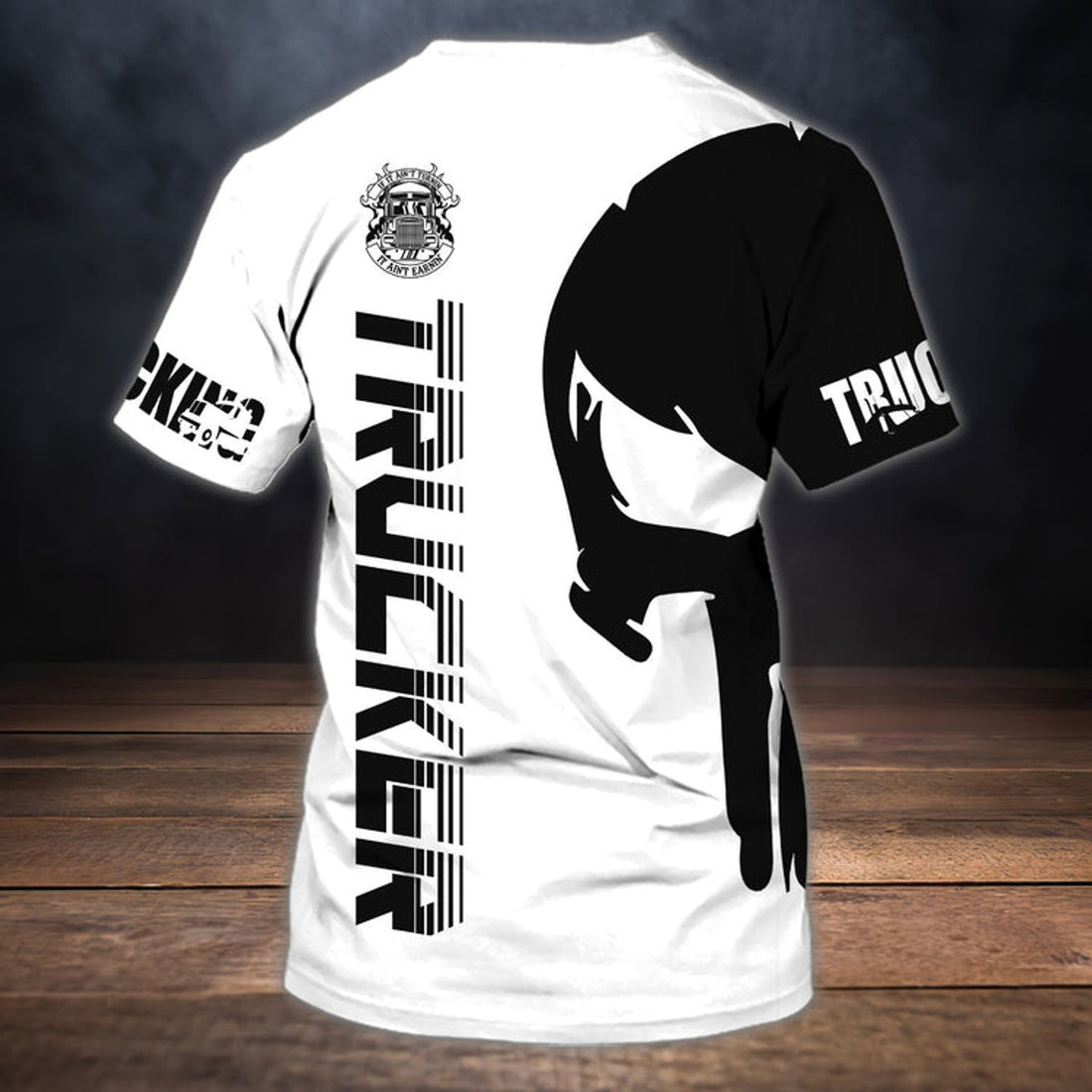 FUNSTUFFPRINT Custom Black And White Skull Trucker T-Shirt Trucking Driver Love Shirts 3D T-shirt