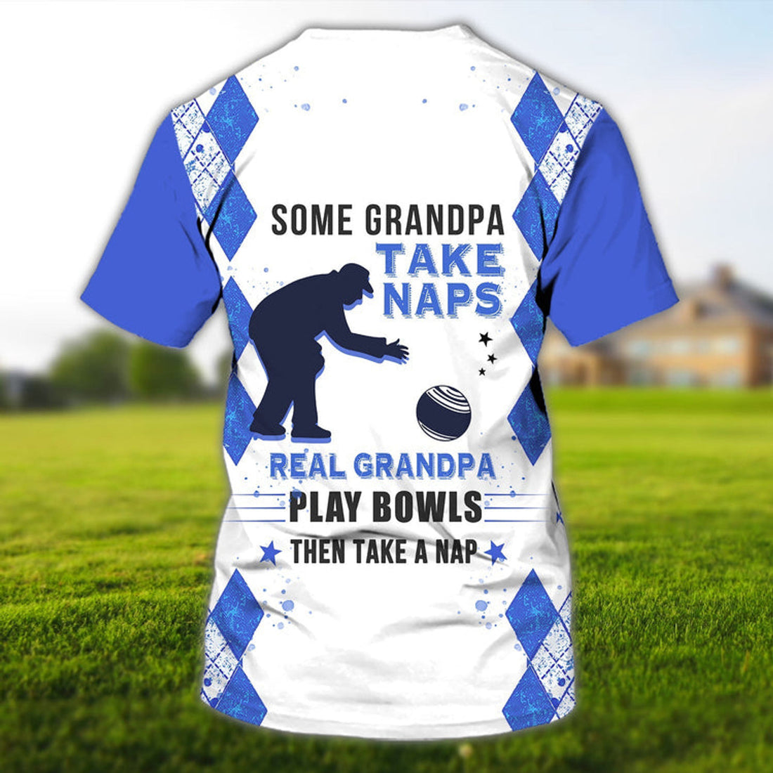 FUNSTUFFPRINT Custom Grandpa Play Bowls 3D T-Shirt Grandpa Lawn Bowls Old Man Shirt 3D T-shirt