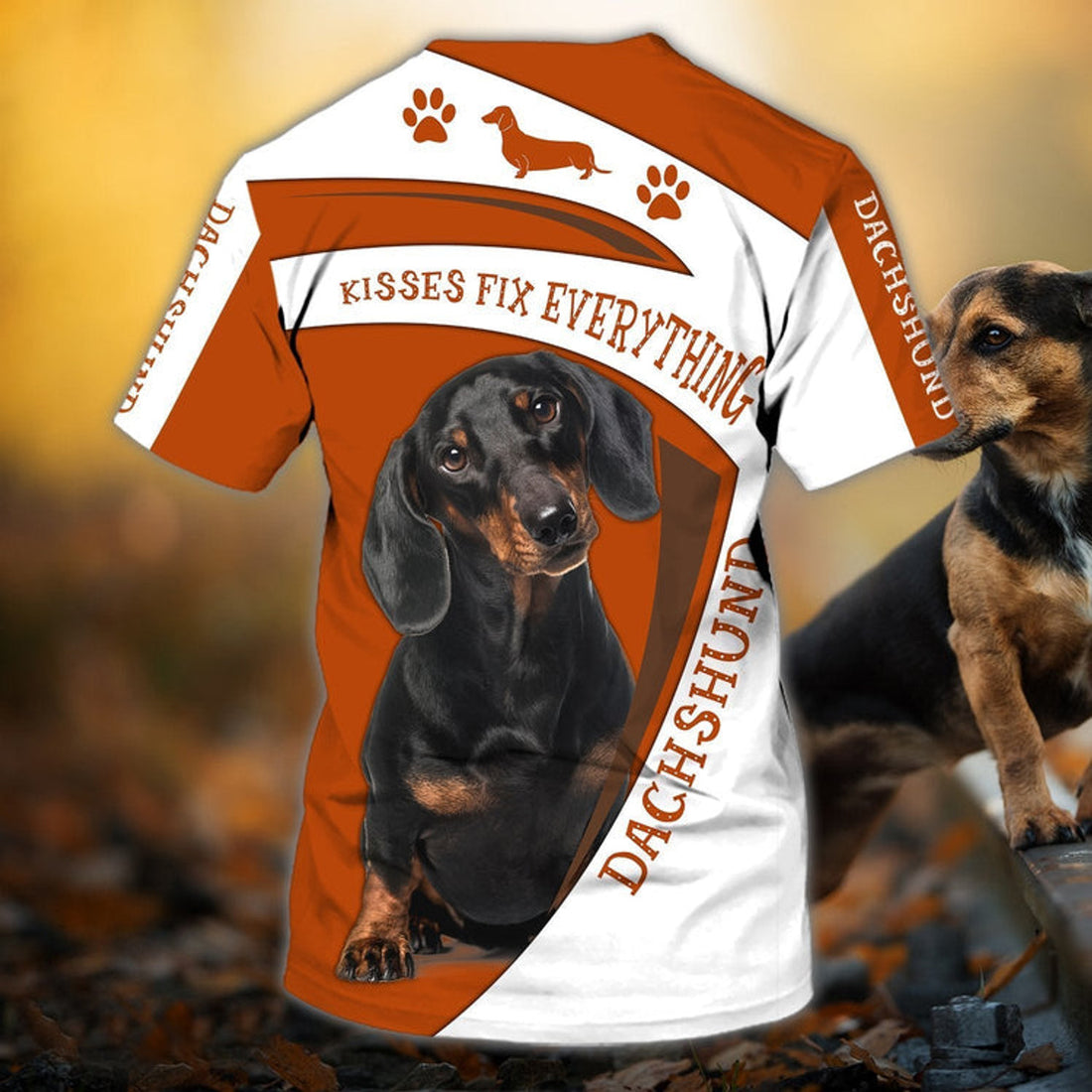 FUNSTUFFPRINT Personalized Name 3D T-Shirt Dachshund Orange Cool Dog Shirts 3D T-shirt