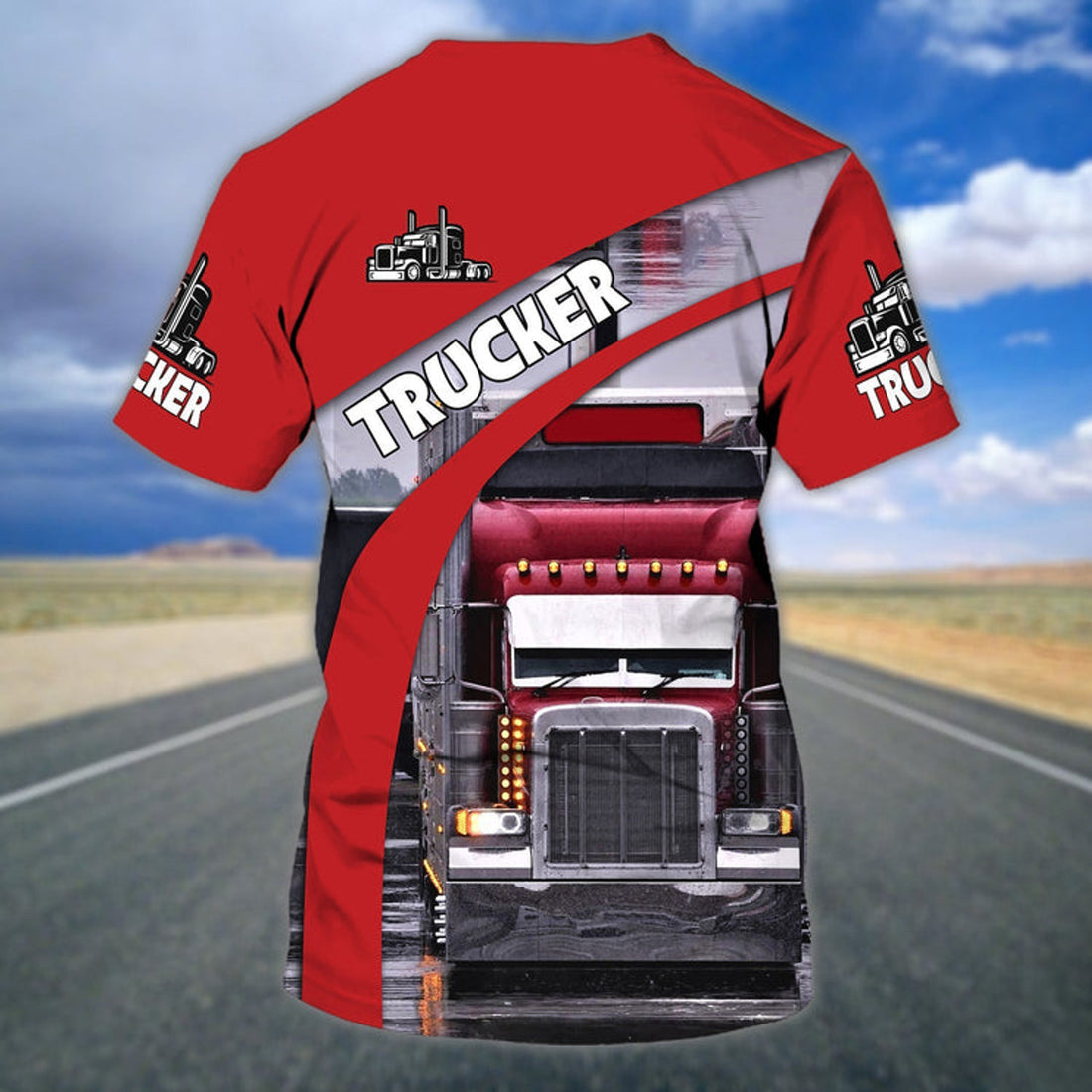 FUNSTUFFPRINT Customized Red Truck T-Shirt Gift For Trucker Friend Trucker Day Present 3D T-shirt