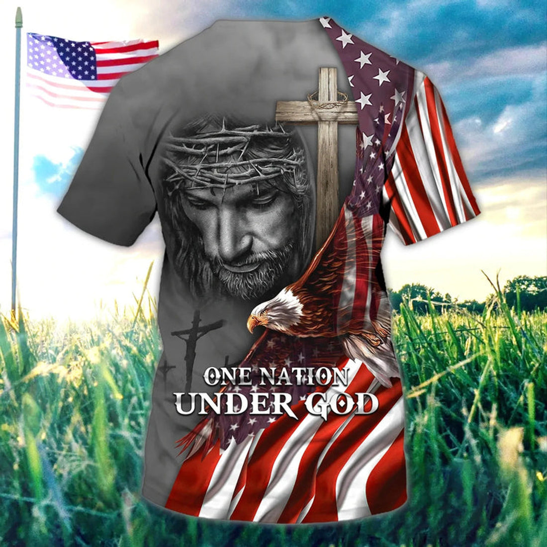 Custom Jesus Eagle 3D Full PrinT-Shirt 4Th Of July American Independence Day