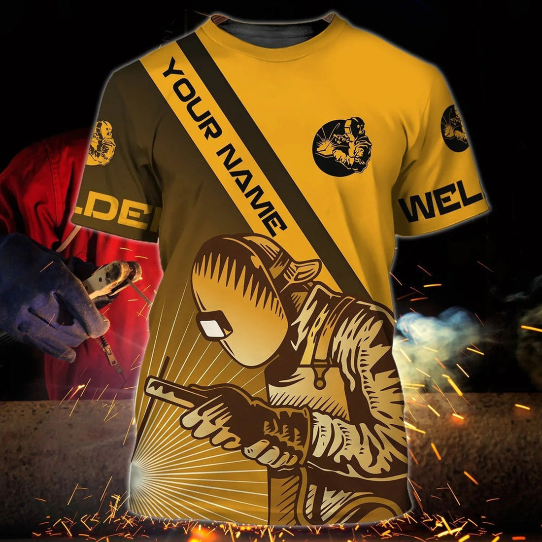 FUNSTUFFPRINT Custom Yellow Welder Shirt, 3D All Over Print Man Welder T-Shirt, Welder Christmas Gifts 3D T-shirt