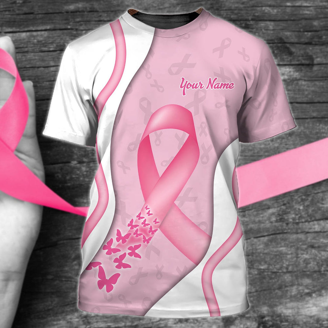 FUNSTUFFPRINT Pink Breast Cancer Awareness Shirt, Personalized Name 3D T-Shirt