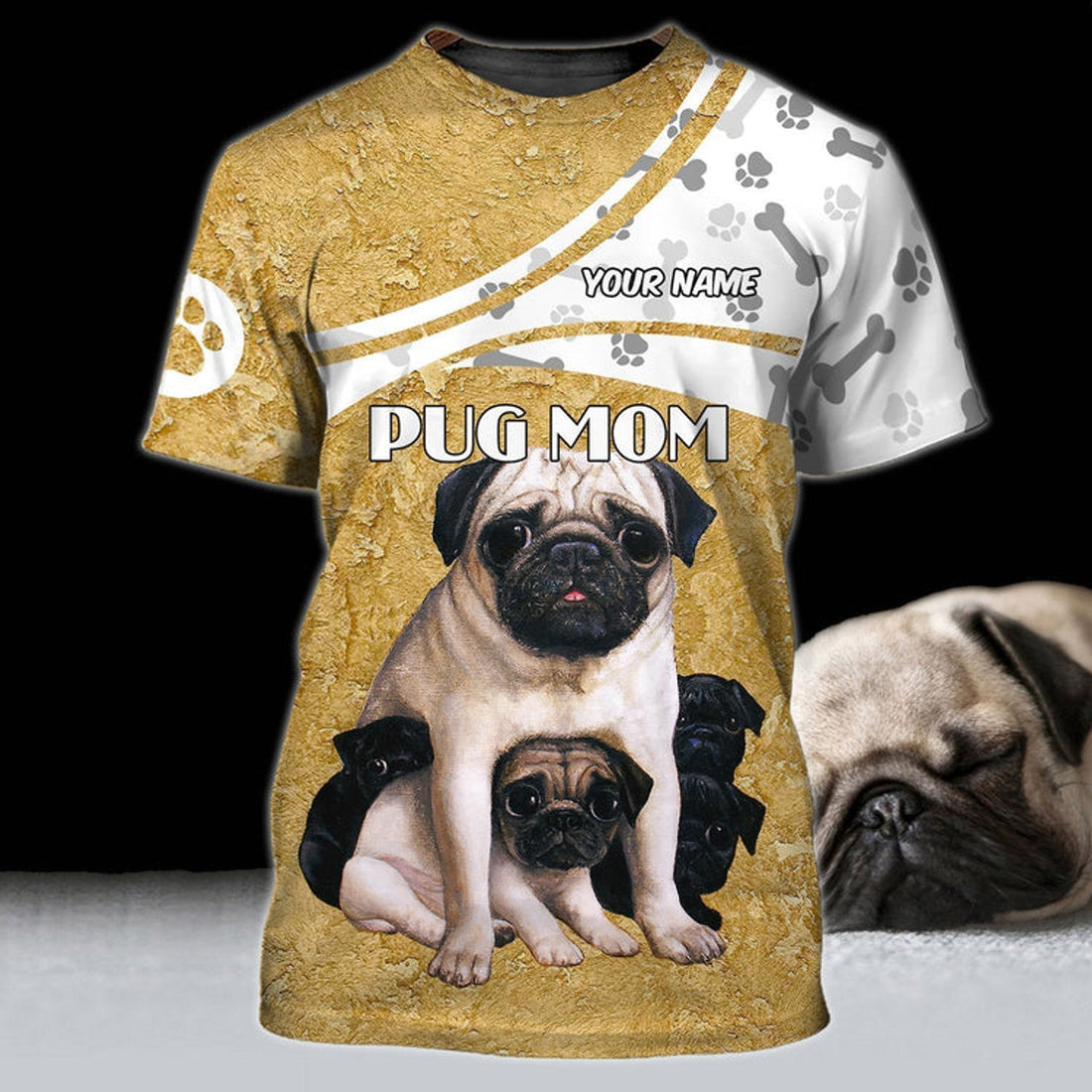 FUNSTUFFPRINT Custom Pug Mom 3D T-Shirt For Men Women, Dog Mom Shirts 3D T-shirt