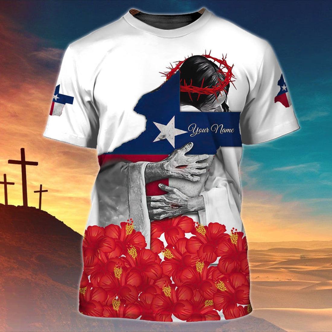 FUNSTUFFPRINT Personalized God Bless Texas T-Shirt Texas T-Shirt Gift For Christian 3D T-shirt