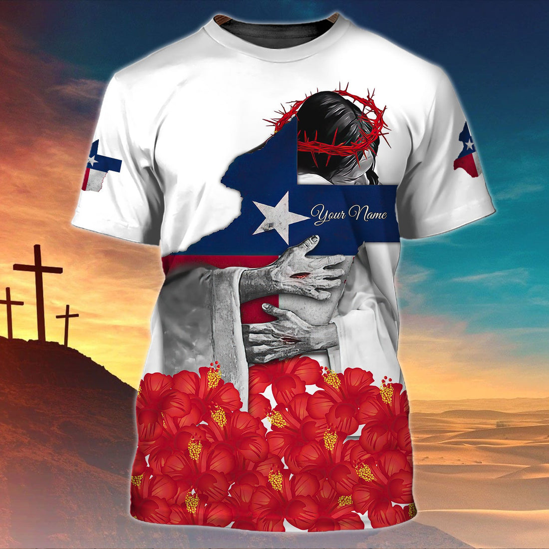 FUNSTUFFPRINT God Bless Texas - Personalized Name 3D T-Shirt