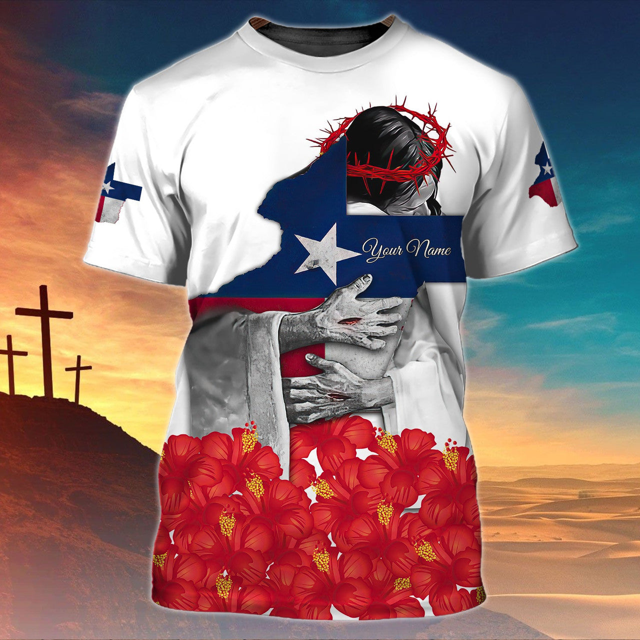 FUNSTUFFPRINT God Bless Texas - Personalized Name 3D T-Shirt