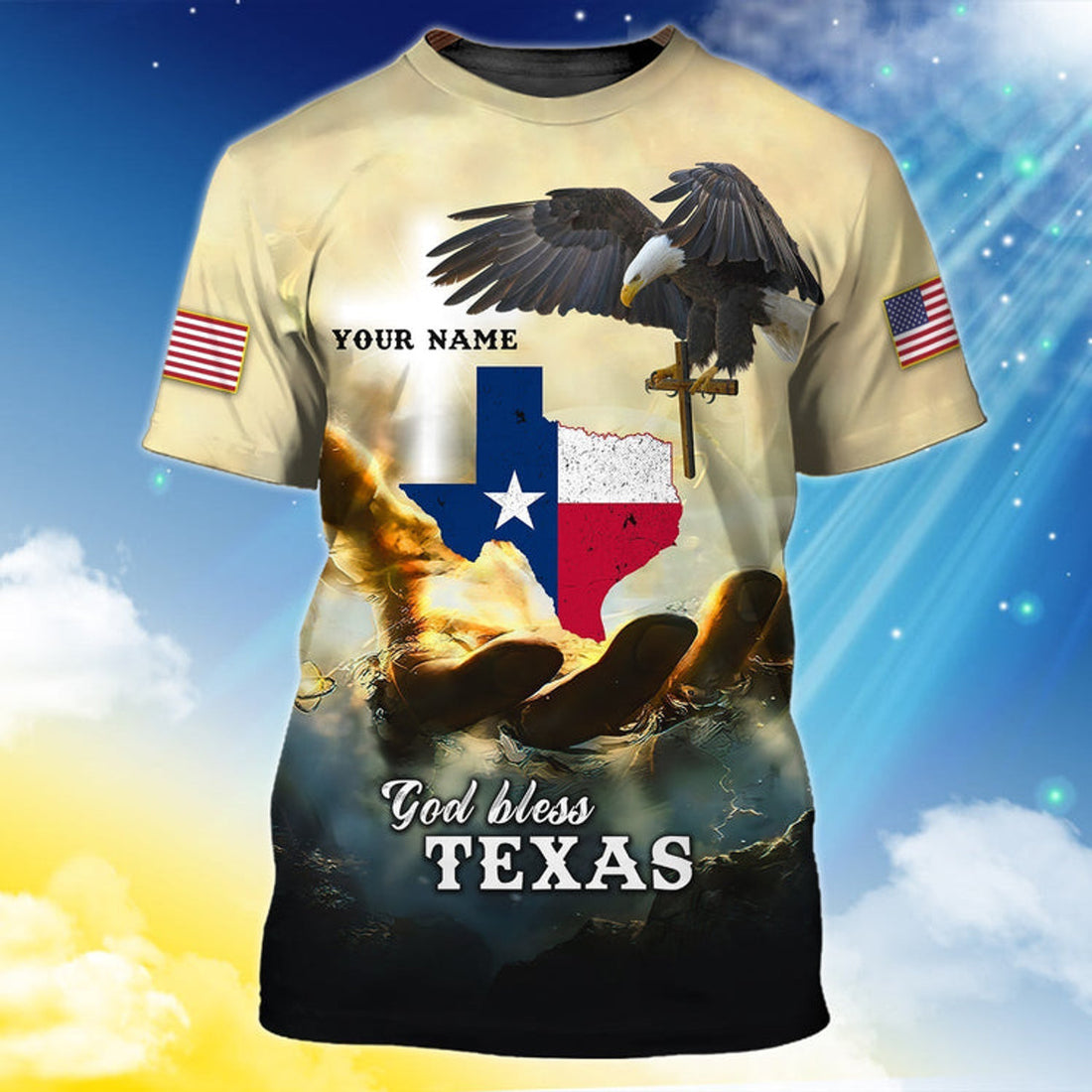 FUNSTUFFPRINT Custom God Bless Texas T-Shirt Texas Shirt Gift For Christian 3D T-shirt